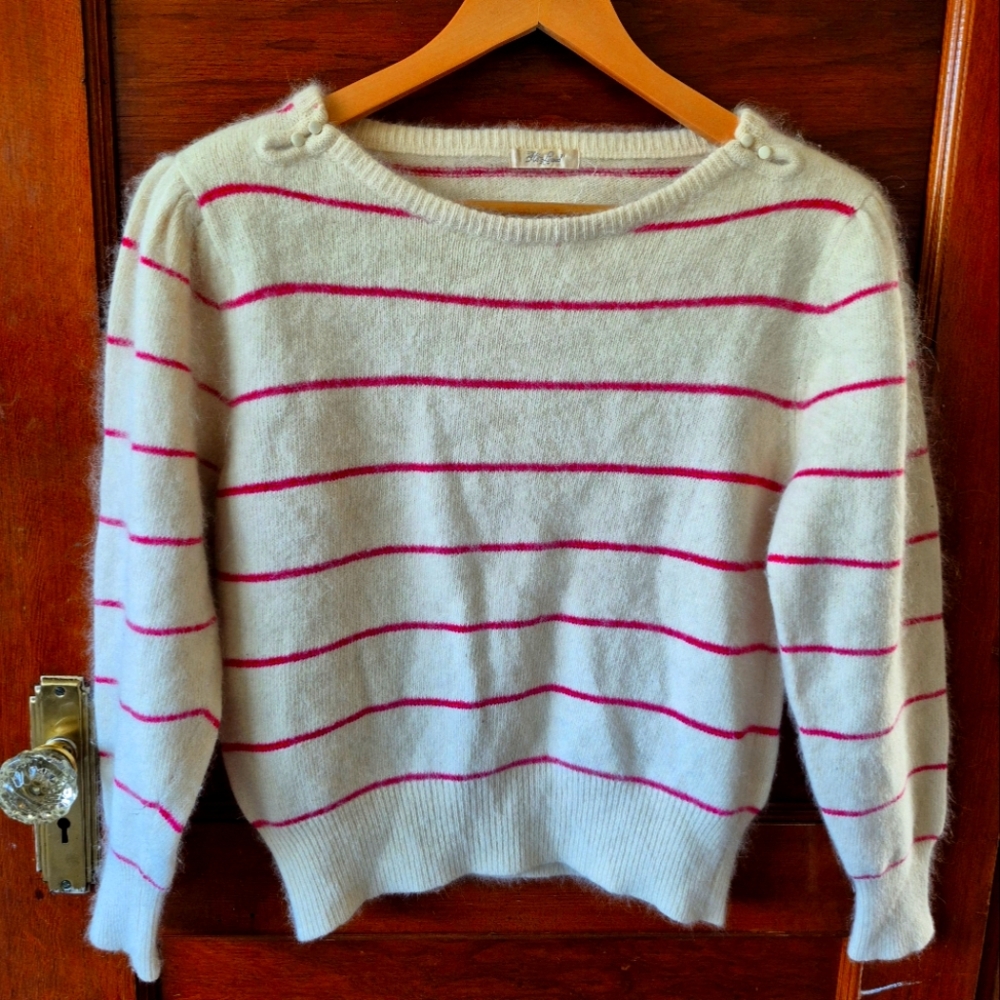 Vintage Angora Sweater Cream With Pink Stripes